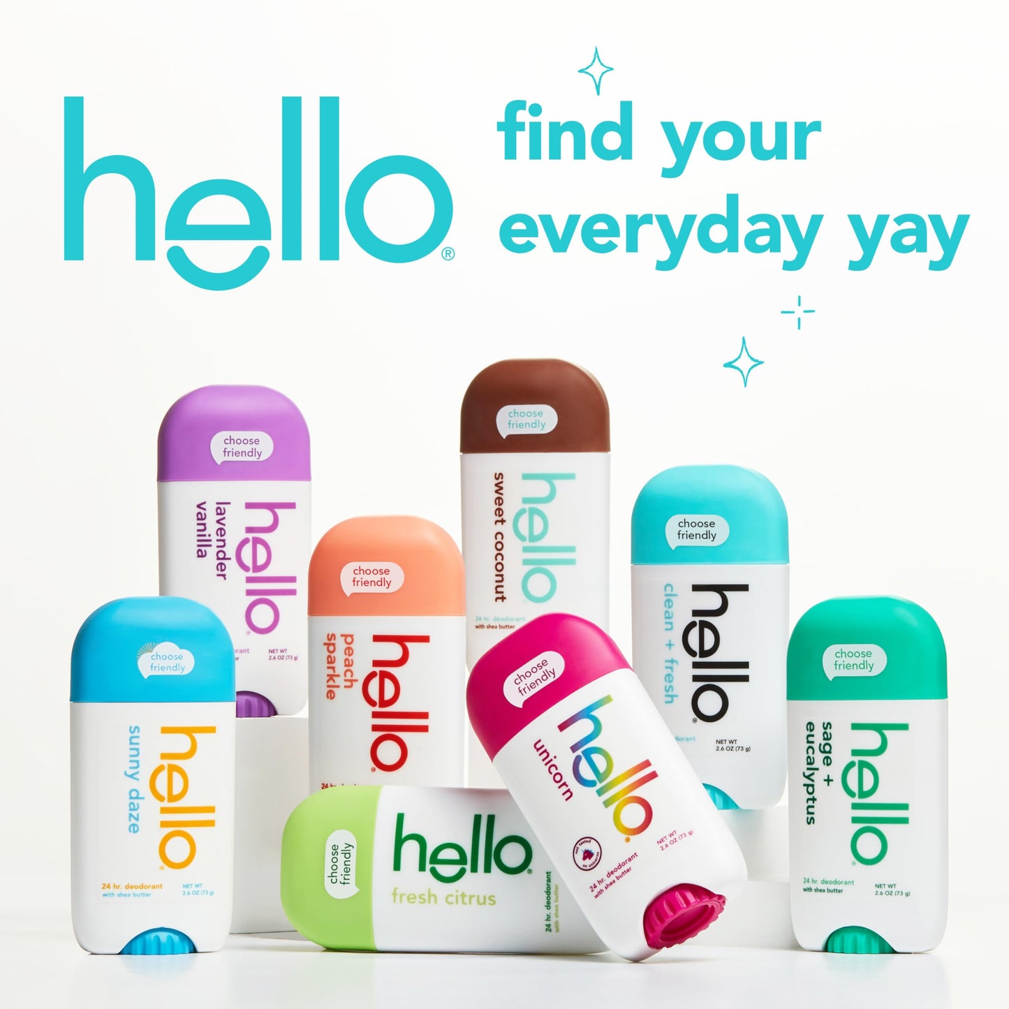 hello Sweet Coconut Deodorant With Shea Butter for Women + Men, Aluminum Free, Baking Soda Free, Parabens Free, 24 Hour Odor Protection, 2.6 Ounce, 2 Pack