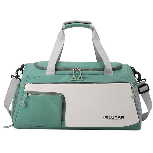Gym Duffle Bag for Women - JELUTAR Small Carry on Travel Tote Bags Weekender Bags for Personal Item/Sports Gear with Shoe Compartment&Wetproof Pocket (Green/Beige)