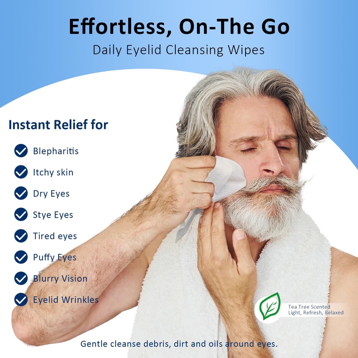 14PCS Tea Tree Oil Eyelid Wipes for Itchy & Dry Eyes, Pre-Moistened Wipes for Styes & Blepharitis, Daily Eye Cleansing Wipes, Hypoallergenic & Soothing For Sensitive Eyes, Stay Hydrated Lid Wipes