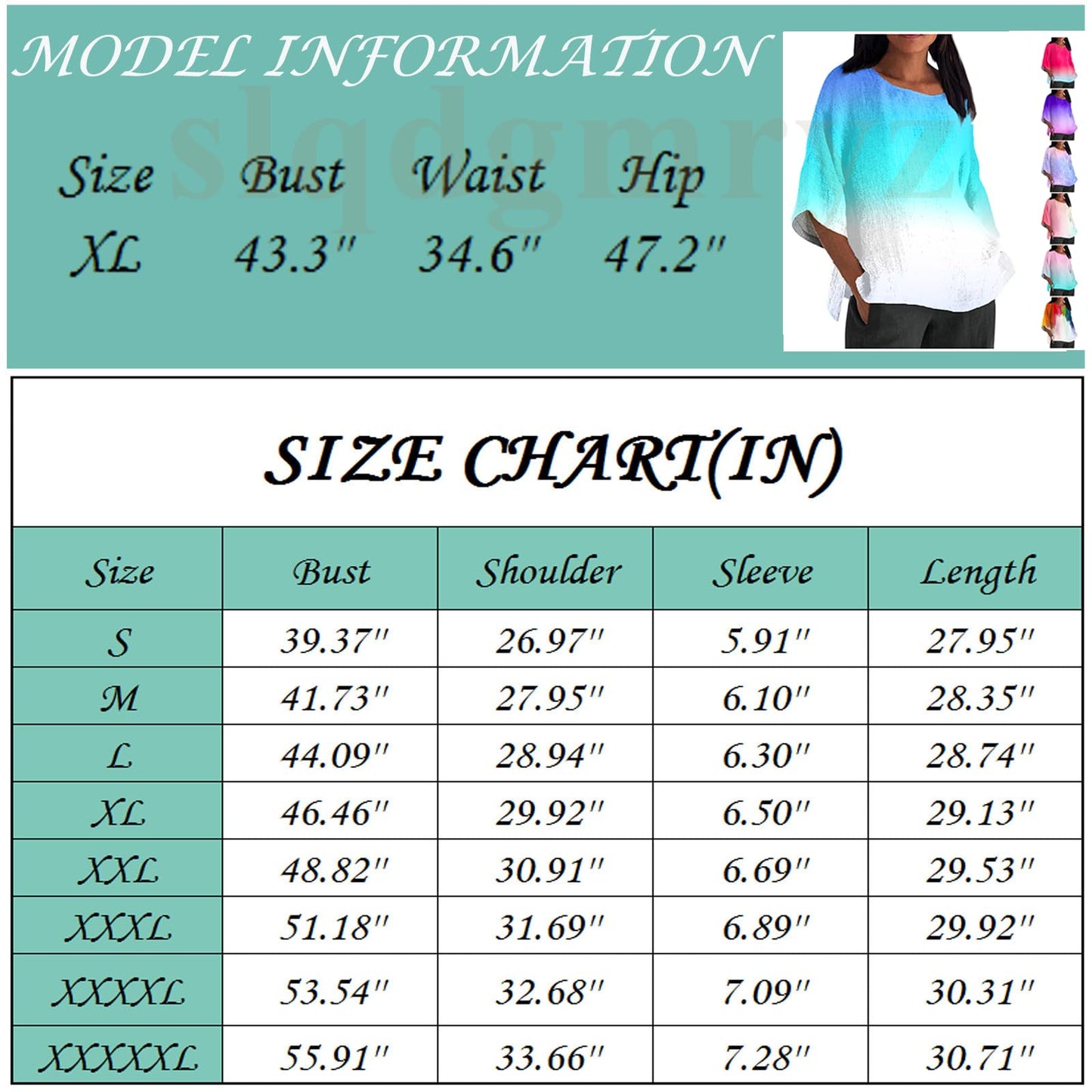 3/4 Sleeve T Shirts for Women Crew Neck Plus Size Linen Tops Split Hem Loose Fit Dressy Blouses 3/4 Length Sleeve Womens Tops Summer Tops for Women 2024 Trendy, Blue, X-Large