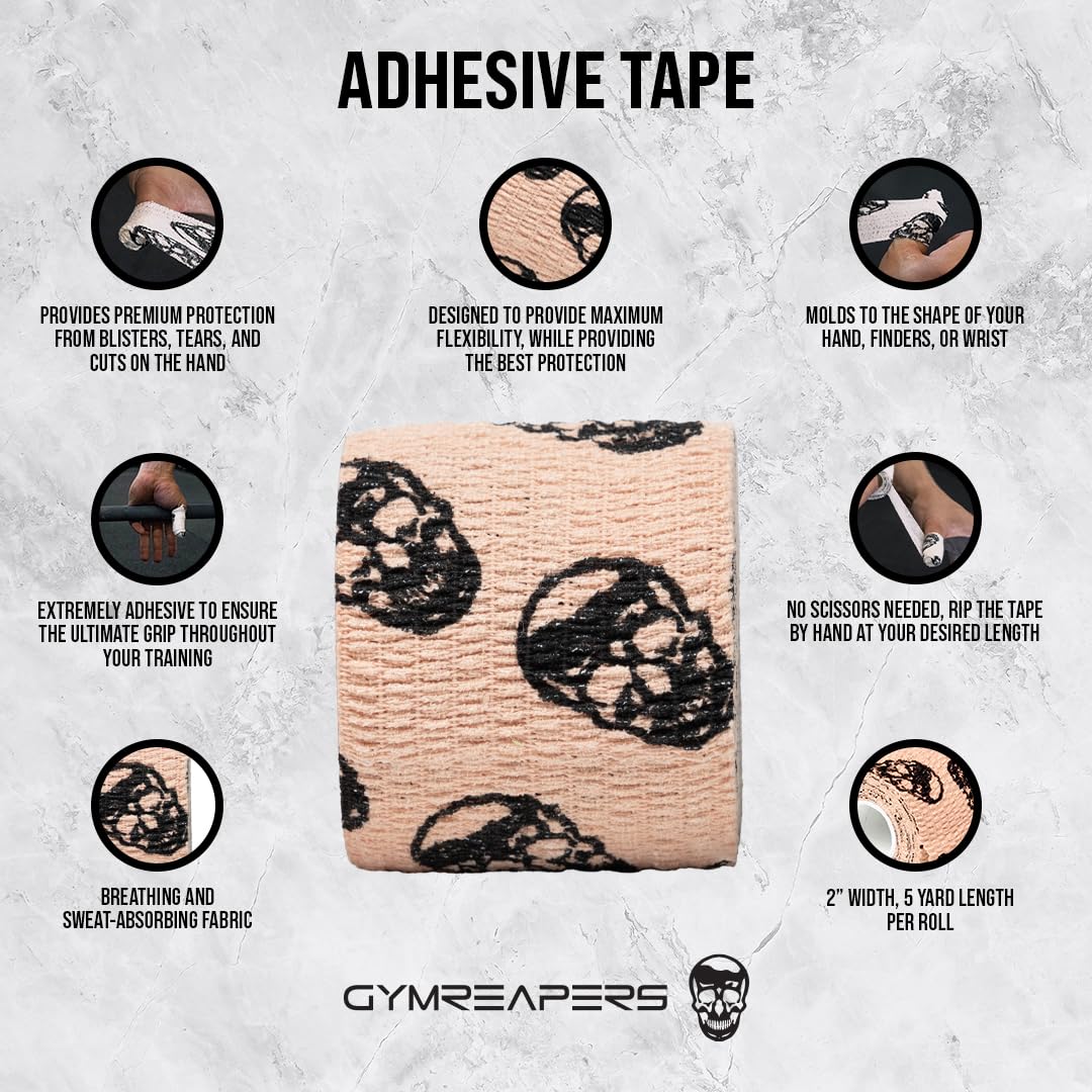 Gymreapers Hook Grip Weightlifting Tape (3 Pack) Premium Adhesive Thumb Skull Tape for Finger Protection, Powerlifting, Exercise & Cross Training - Athletic Sweat Proof Tape