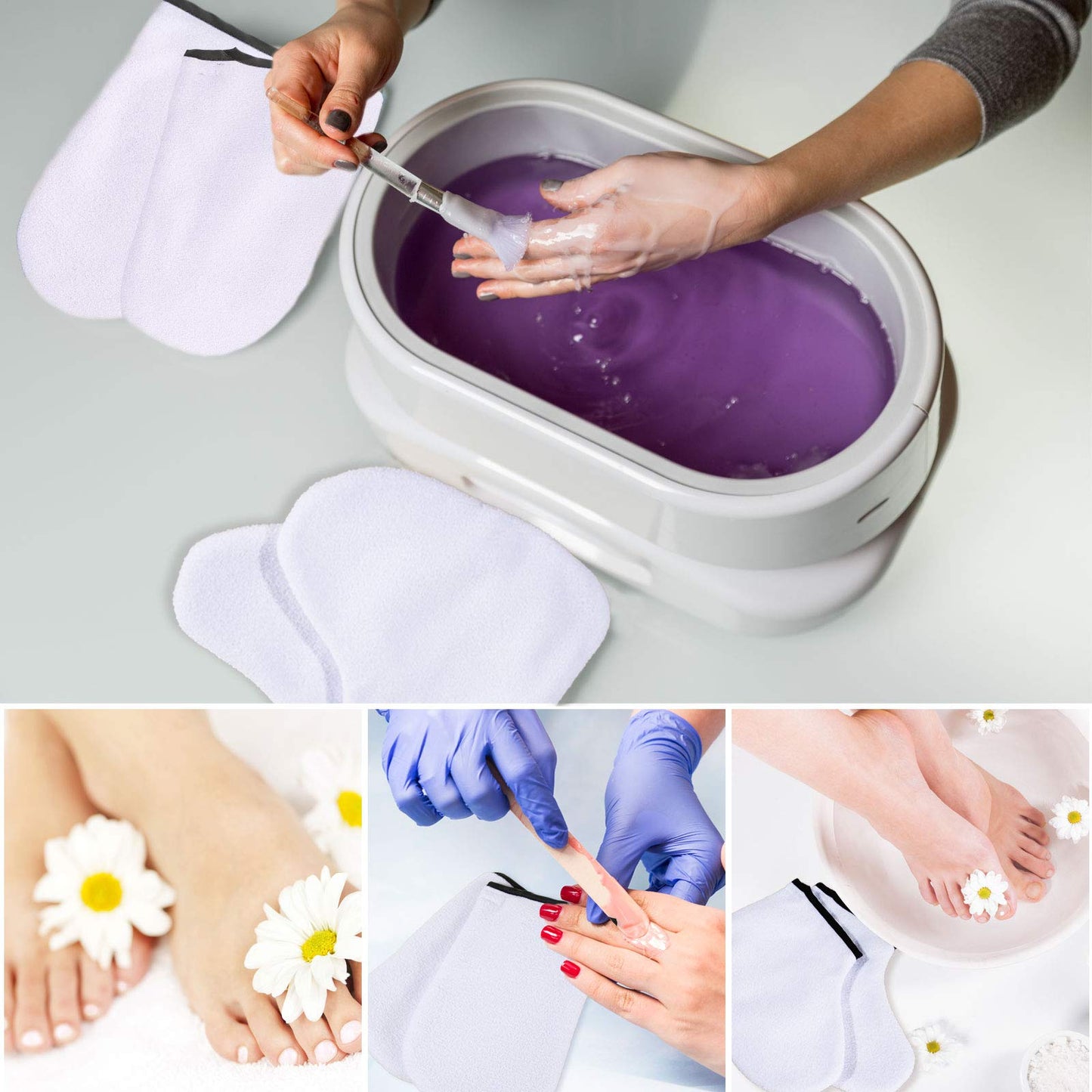 Paraffin Wax Mitts for Hand and Feet Paraffin Mitts and Booties Terry Cloth Booties Essential Oil Gloves for Hand Foot Care Spa Pedicure Thermal Treatment Wax Accessories(White)