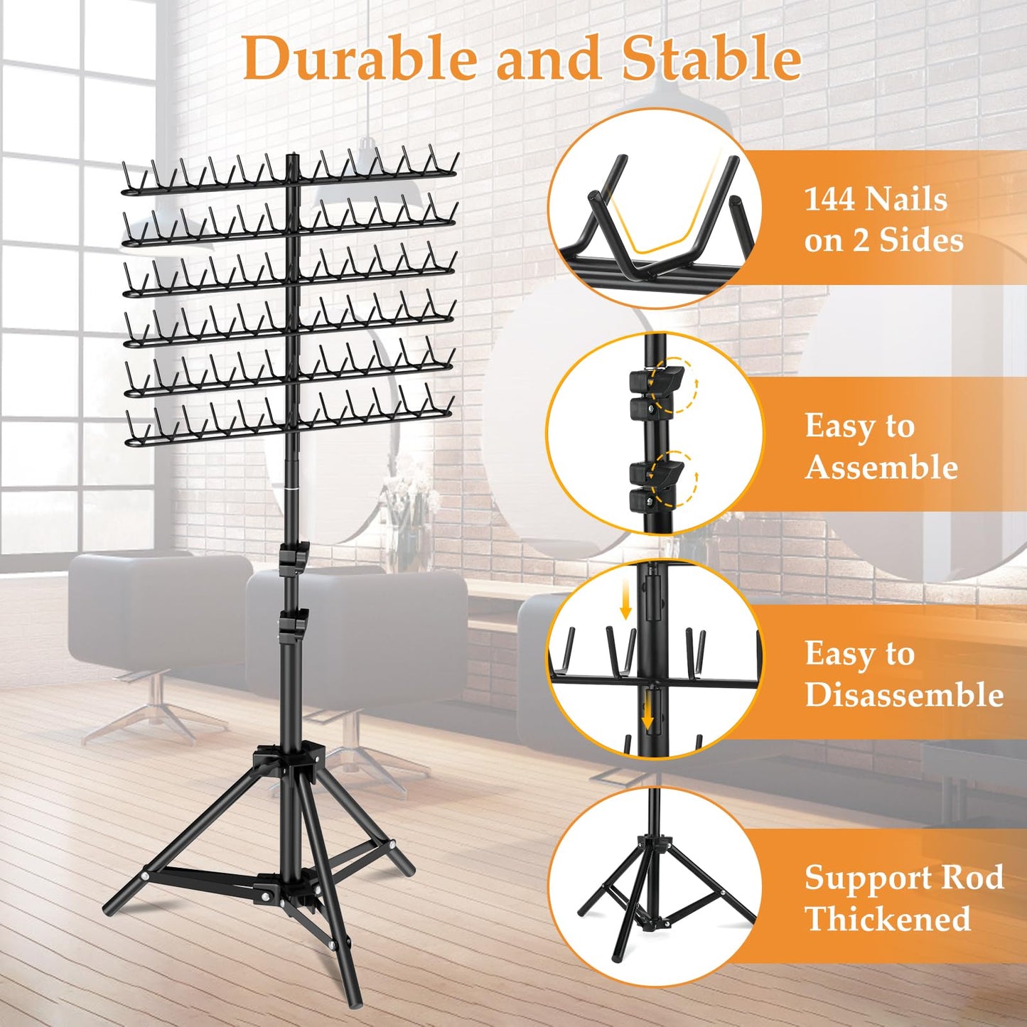 144 Pegs Braiding Hair Rack, Height Adjustable Braiding Hairs tand, 2-sides Hair Rack for Braiding Hair Braiding Rack Stand for hair with Stylist Hair Braiding Tools