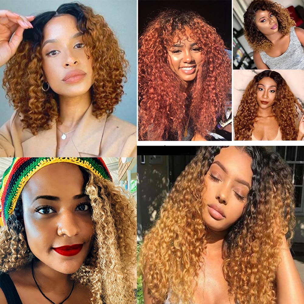 12 14 16 inch Honey Blonde Curly Wave Bundles 1B27 Ombre Bundles Honey Blonde Kinky Curly Human Hari Unprocessed Brazilian Virgin Weave Hair Bundles Blonde Kinky Curly Bundles Human Hair