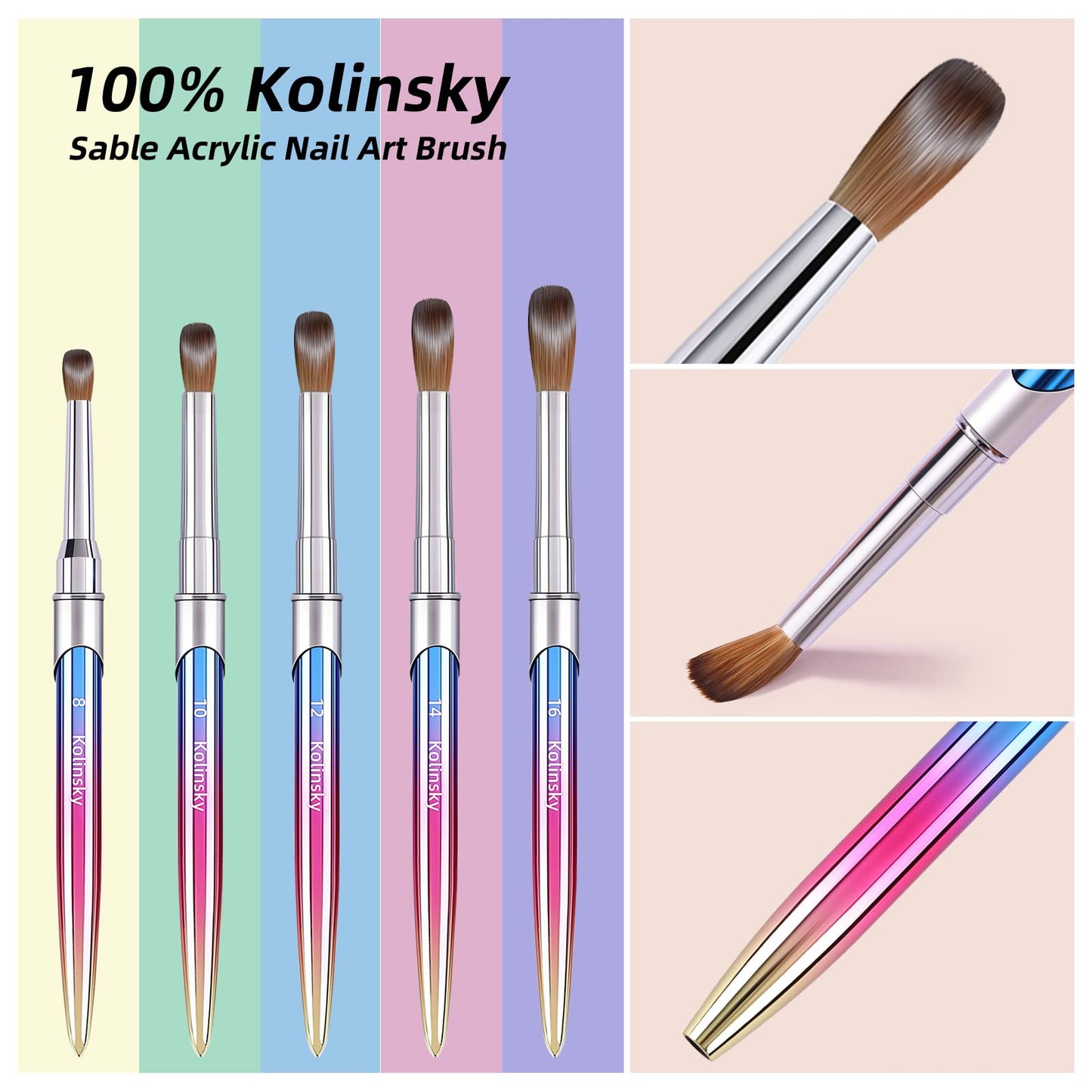 100% Kolinsky Acrylic Nail Brush Size 16,Pure Handmade Round Shape Nail Brushes For Acrylic Application,Professional Nail Art Brush Manicure for Women (#16)