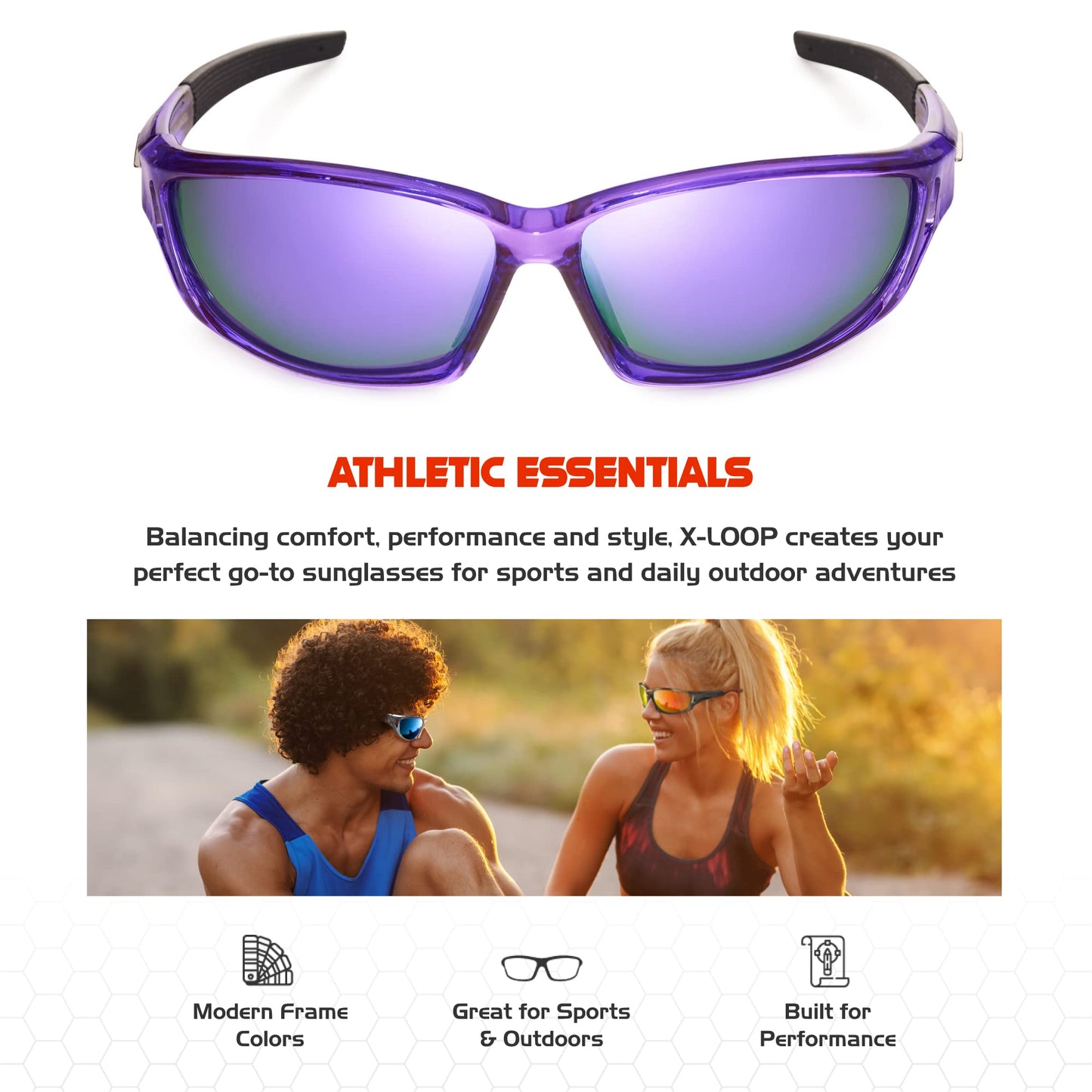 X LOOP Polarized Sports Sunglasses for Men - Wrap Around UV400 Baseball Running Cycling Driving Fishing Golf Glasses