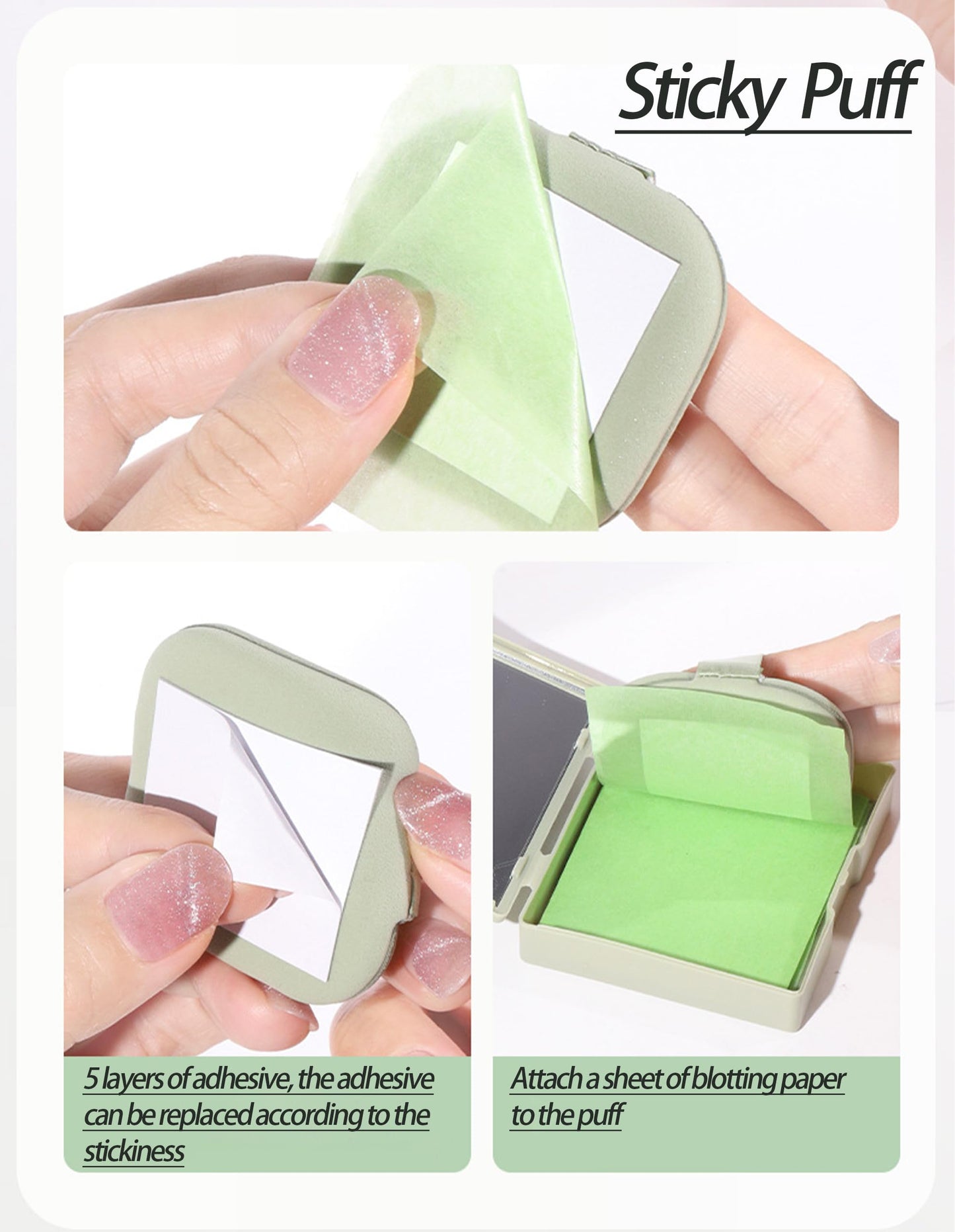 100 Sheets Bamboo Charcoal Oil Blotting Paper & 100 Sheets Green Oil Blotting Paper, Mirror&Puff, Absorbs Excess Face Oil, Controls Shine, Gentle for Makeup Use.