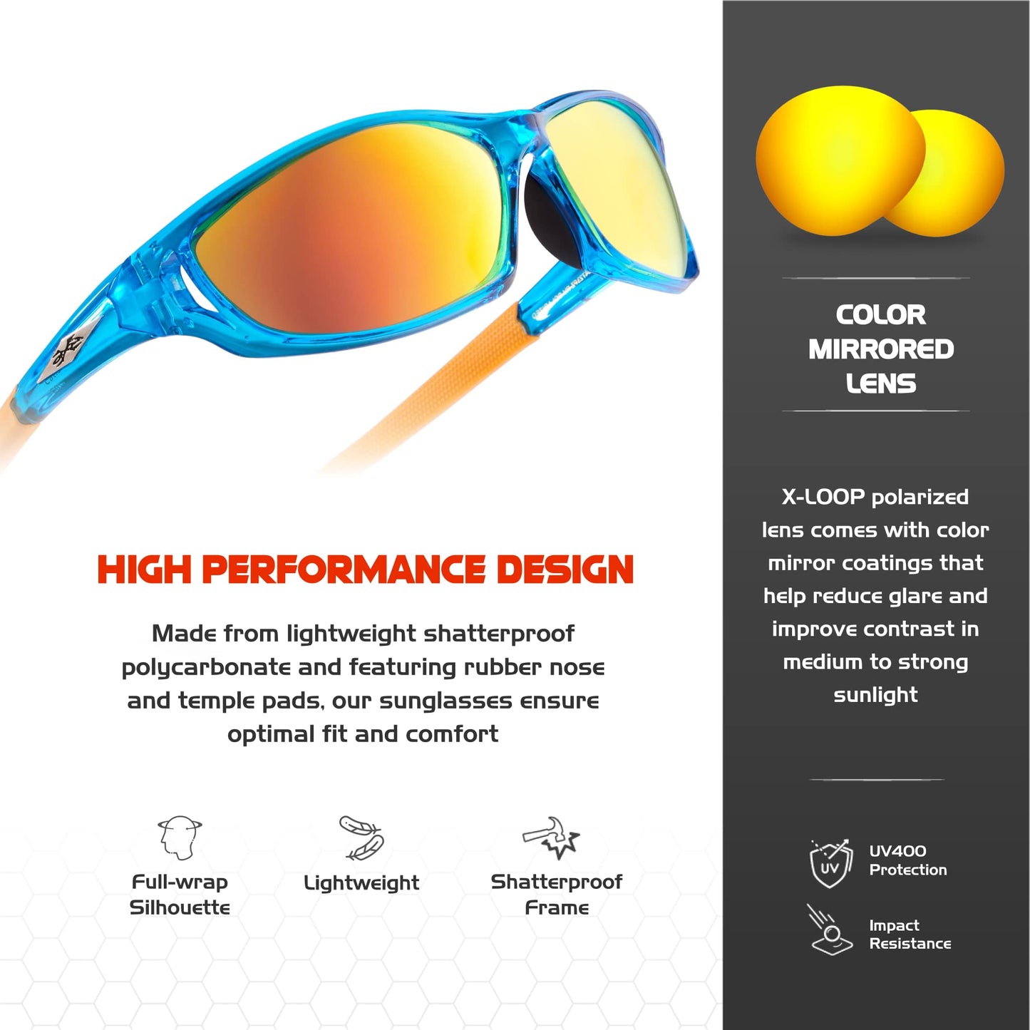 X LOOP Polarized Sports Sunglasses for Men - Wrap Around UV400 Baseball Running Cycling Driving Fishing Golf Glasses