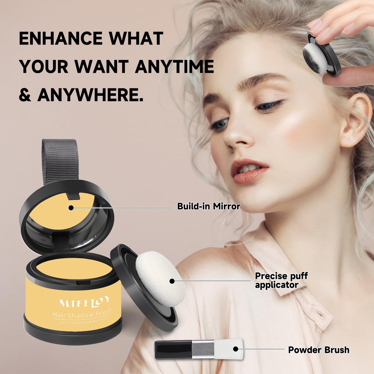 Mifeloy 2 Pack Root Touch Up Shadow Powder, Gray Hair Cover Up, Women Color Root Coverage Powder for Thinning Grey Hairline, Men Instantly Concealer Hair Loss Beard Line Eyebrow, Medium Blonde