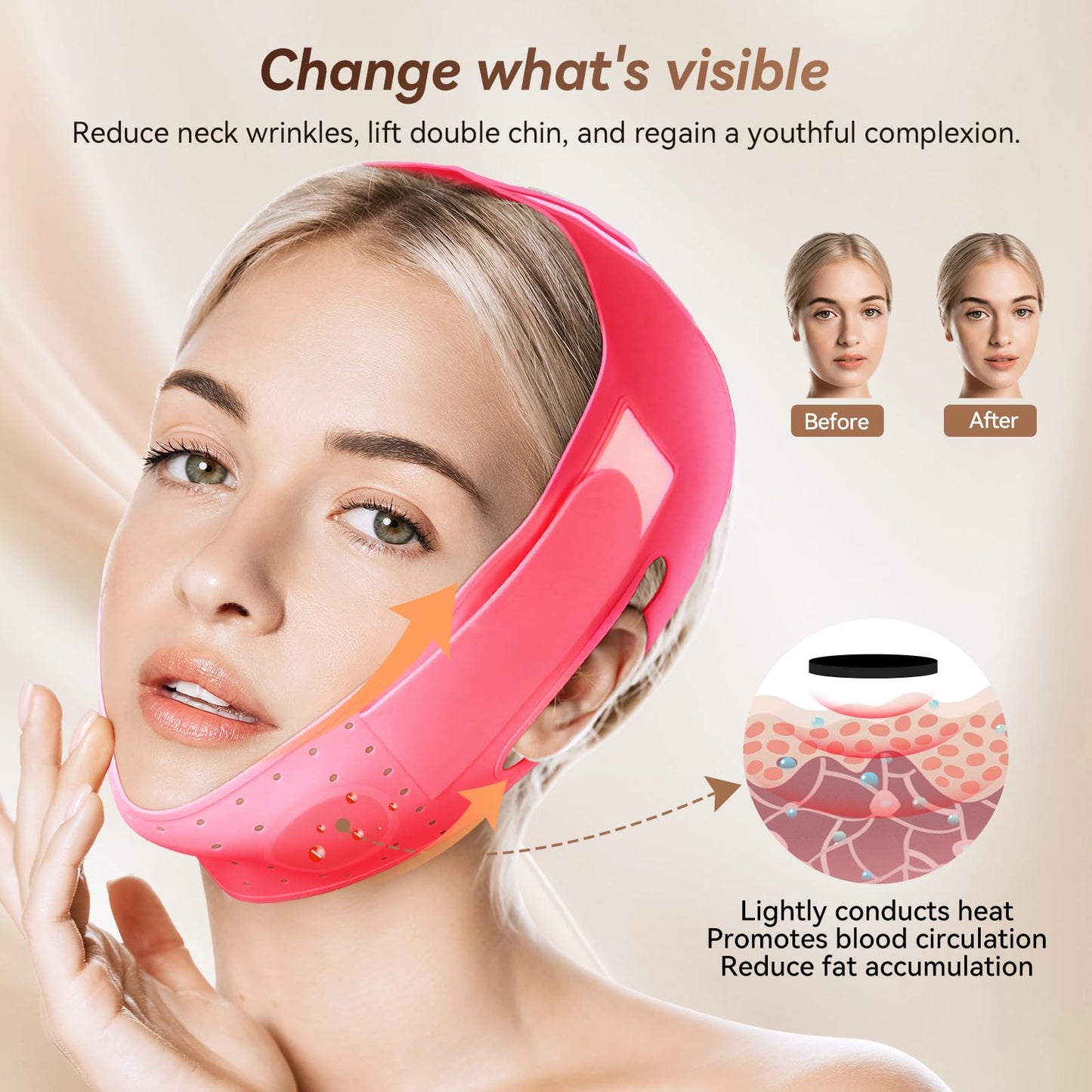 Reusable V Line Silicone Face Strap, Soft Silicone Chin Strap for Women 23-27 Inches (powdered)
