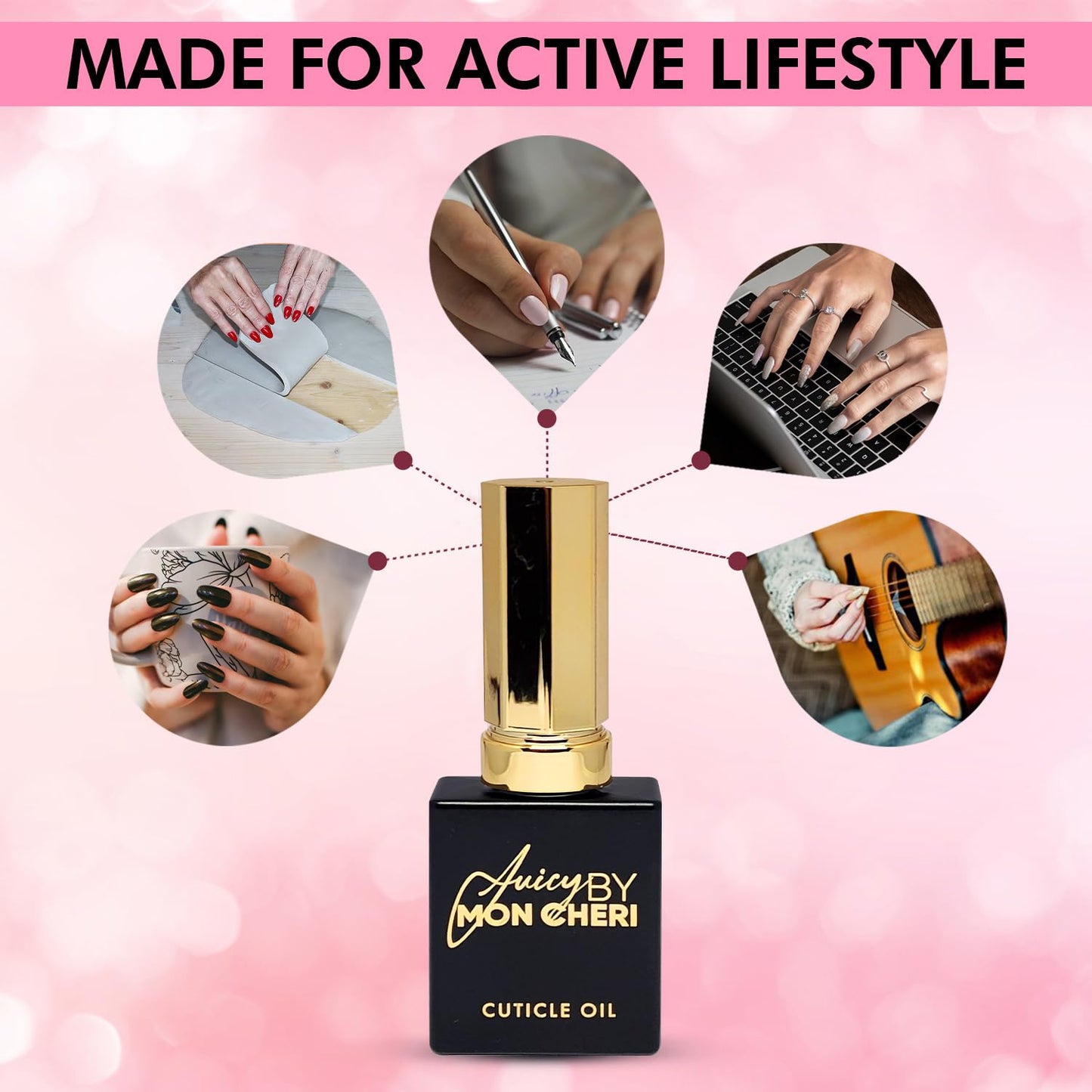 Juicy By Mon Cheri Nail Perfection Cuticle Oil: Moisturizes, Repairs, and Promotes Strong, Healthy Nails. Ideal for Natural Nails. 10ml Refresh (Lemon Eucalyptus) Golden Touch Treatment.