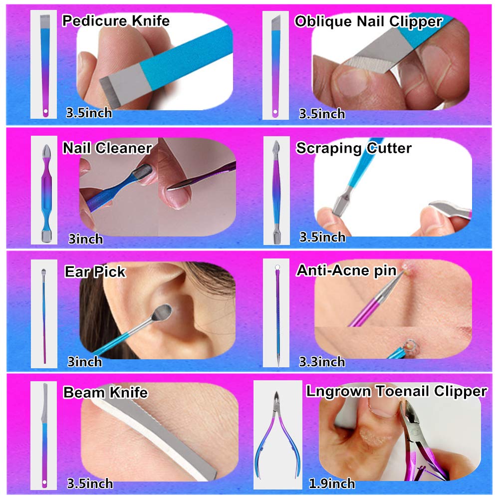 SHICEN Manicure Set, Professional Nail Clippers Kit, Pedicure Care Tools, Professional Women Grooming Kit -Premium Stainless Steel with Blue Travel Case Set 15PC Great Gift(Colorful)