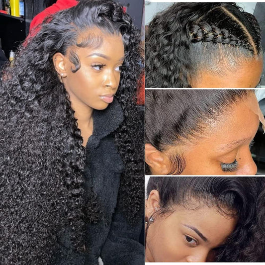 250% Density 13x6 HD Transparent Curly Lace Front Wig Human Hair Pre Plucked Glueless Kinky Curly Lace Front Wig Human Hair Wigs with Baby Hair Bleached Knotsigs For Women(13x6 Lace Front Wig 26 Inch)