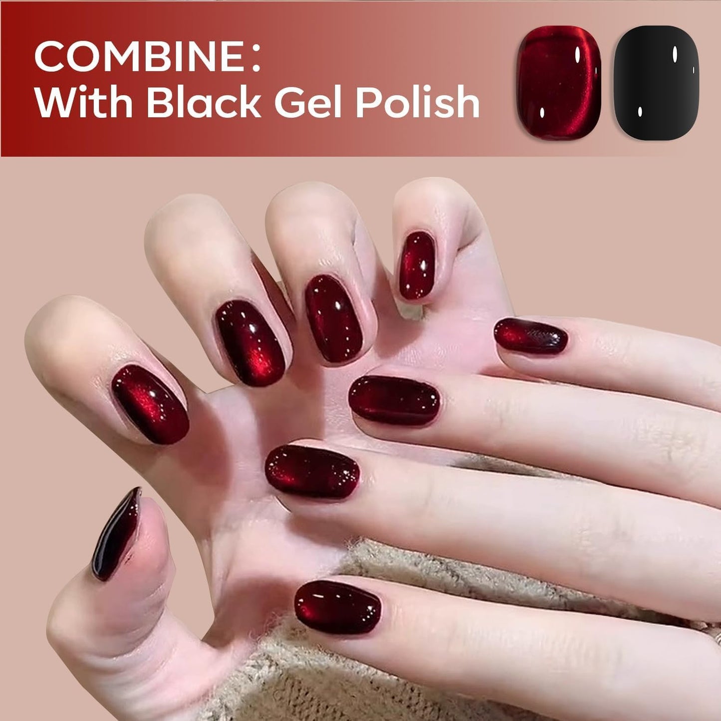 modelones Cat Eye Gel Nail Polish,15 ML Glitter Red Nail Polish 9D Magnetic Burgundy Red Sparkle Bloody Glass Polish Reflective Translucent UV Ge Art DIY Salon Mother's Day Gift for Girl Women