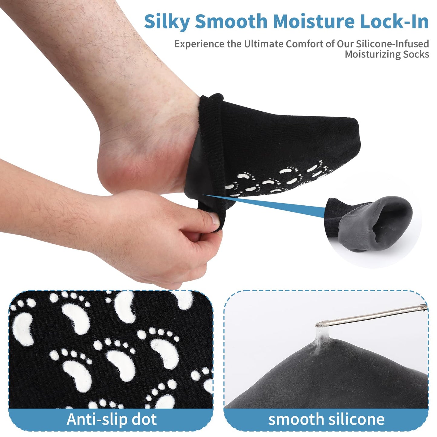 Silicone Moisturizing Socks for Men - 1 Pair Soft Foot Care Socks - Large Size Feet Moisturizing Socks for Dry Cracked Feet (Size L)
