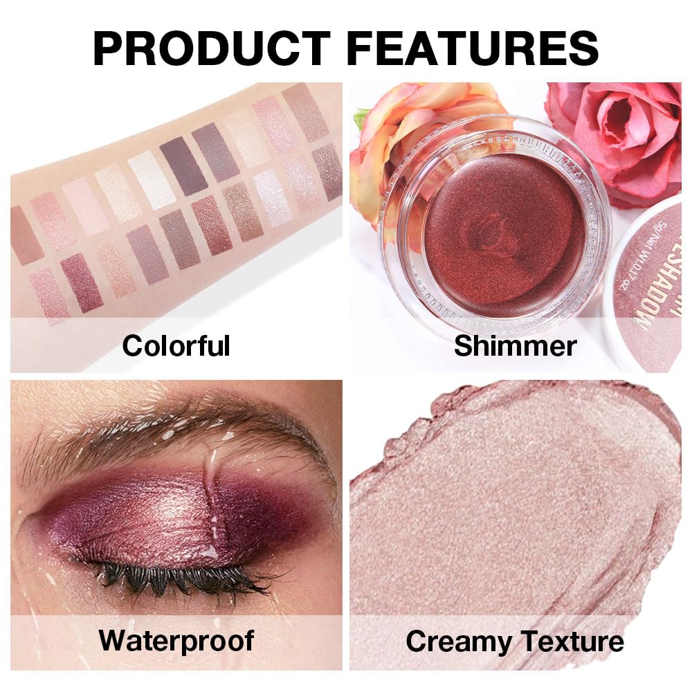evpct Single Cream Eye Shadow Makeup Pallette Brightener, Champagne Shimmer Glitter Metallic Monochrome Mini Eyeshadow Palette Highly Pigmented Waterproof Blendable sombras en crema para ojos 17