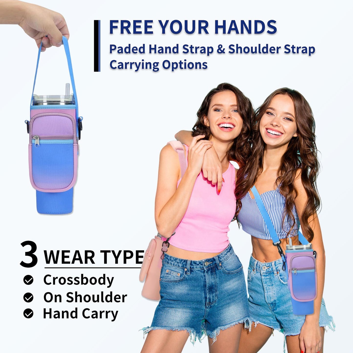 GOEWY Water Bottle Carrier Bag for Stanley 30oz Tumbler with Phone Pocket Water Bottle Holder with Strap Neoprene Water Bottle Pouch for Stanley Cup Accessories