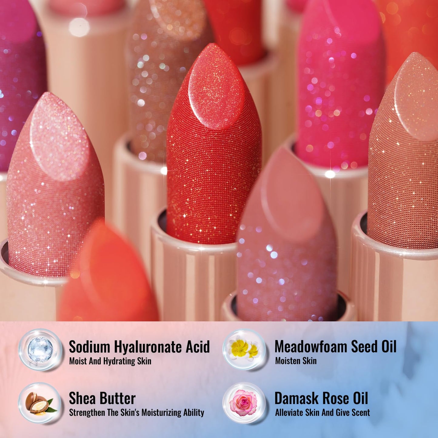 Oulac Pink Shimmer Lipstick for Women, Infinity High Shine Finish, Hydrating Lip Color Infused with Damask Rose Oil for All-Day Comfort, Gluten-Free Vegan Beauty, D02 Sparkle Sensation