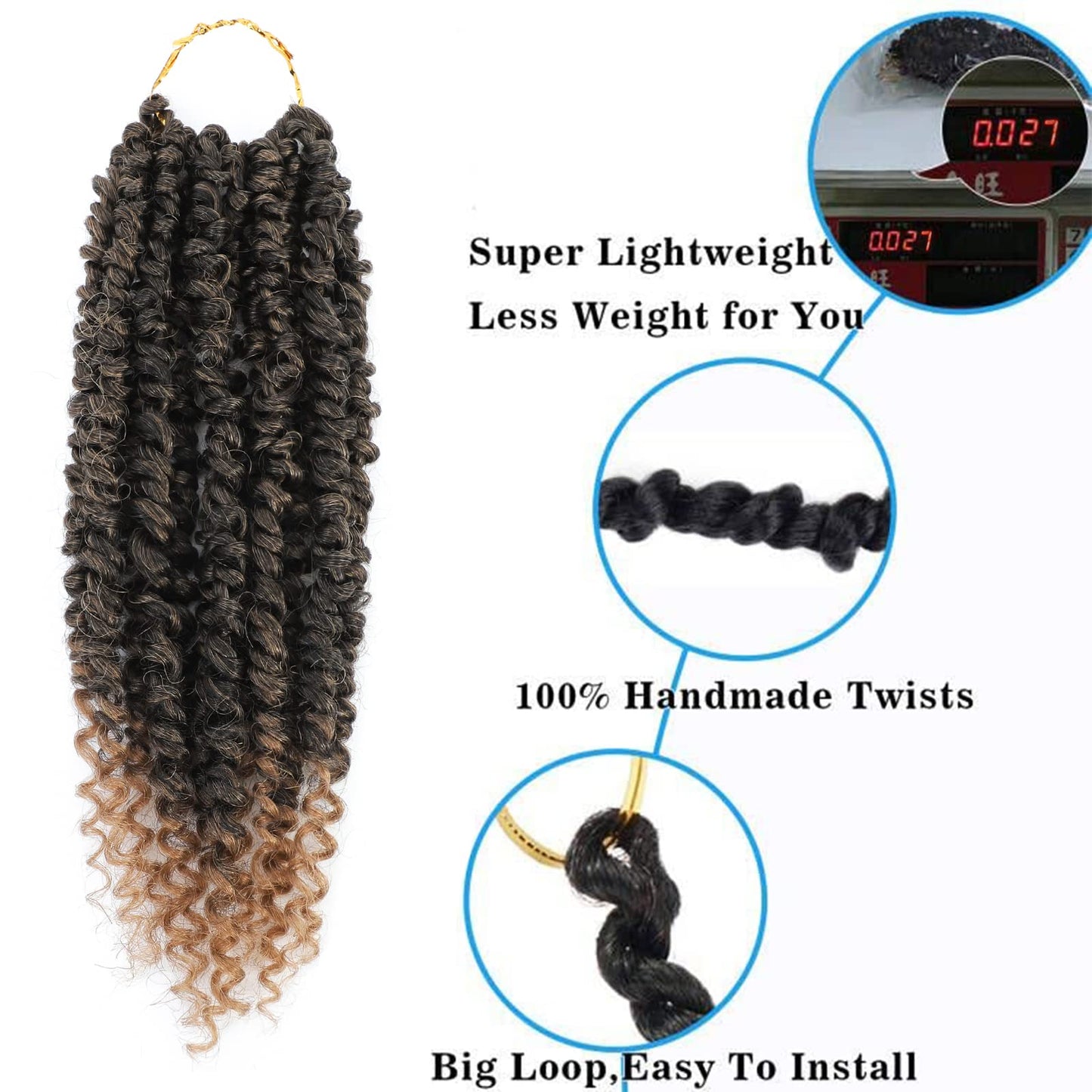 passion twist crochet hair Pre Looped, 8 Inch 9 Packs Pretwisted Passion Twist Hair,Soft Pre Twisted Ombre Crochet Hair For Women Short Curly Crochet Braids(8",T1B/27#)