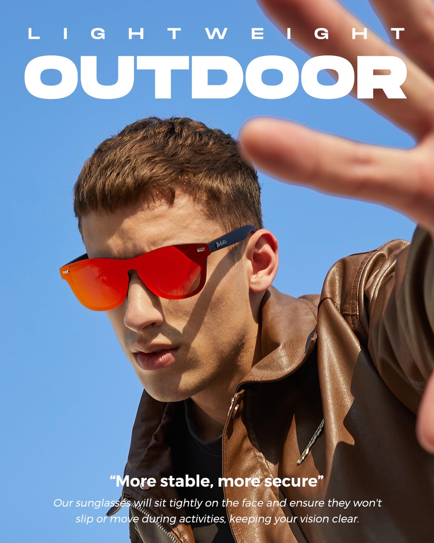 MESHA Polarized Rimless Sunglasses for Men and Women, Trendy Unisex Lightweight Sunglasses, Square Mirrored with Reflective One Piece Orange Lens Sunglasses UV400 Protection for Driving Fishing Golf