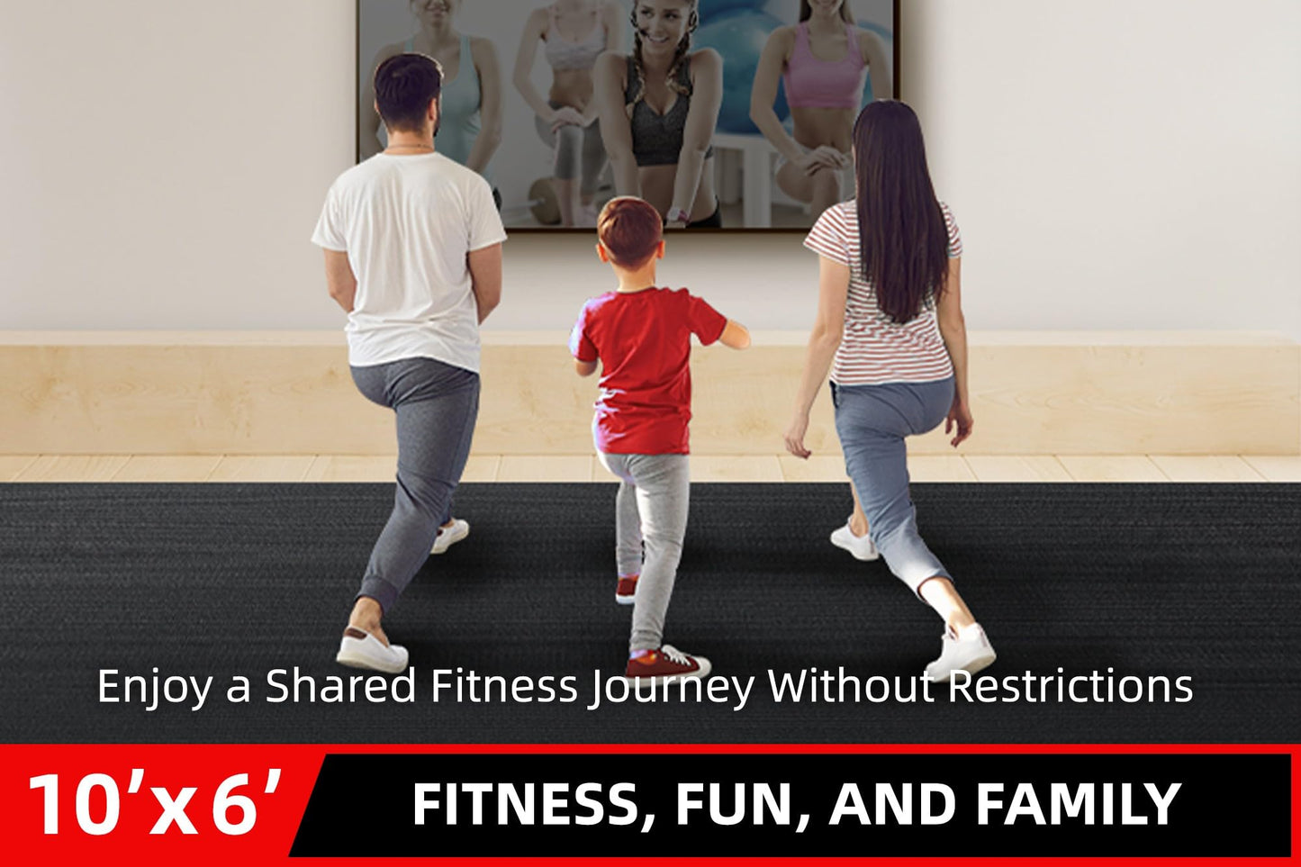 GymCope Large Exercise Mat for Home Workout,12‘x6’/10'x6'/9'x6'/8'x6'/7'x5'/6'x4' (7mm) Extra Thick Workout Mat, High-Density Gym Mat for Cardio, Jump Rope, MMA, Weights (Shoe-Friendly)