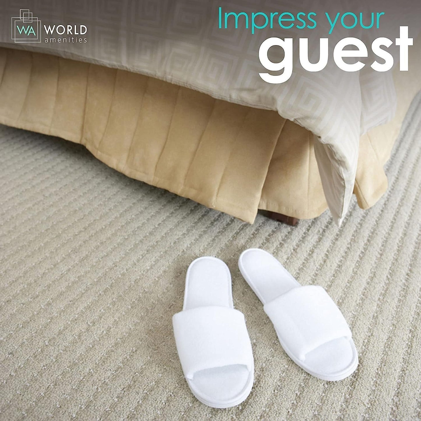 World Amenities | Premium Spa Slippers Bulk Unisex | Open Toe, Individually Wrapped | Hotel Slippers Travel Amenities Ultra Soft, Disposable Guest Slippers