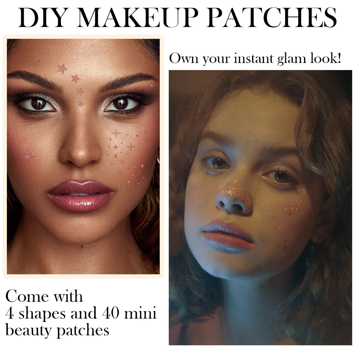 20 Pcs Rose Gold Makeup Patches, Glitter Freckles Face Tattoo, Easy Application and Remove Sparkle Makeup Patches, Waterproof Face Glitter Freckles for Women