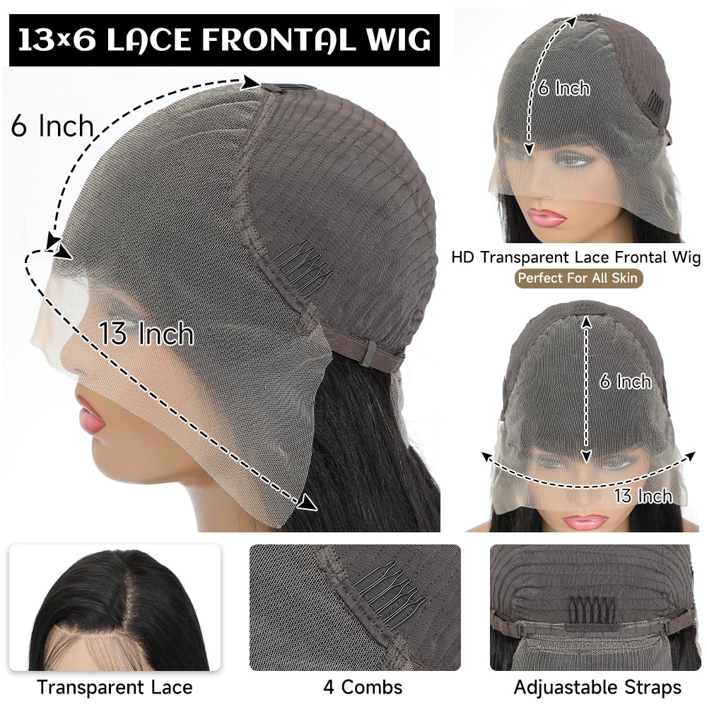 13x6 Lace Front Wigs Human Hair Straight Wigs Human Hair 200% Density Pure Human Hair Wig Pre Plucked Human Hair HD Lace Front Wigs With Baby Hair Frontal Glueless Wigs Human Hair for Women 30 Inch
