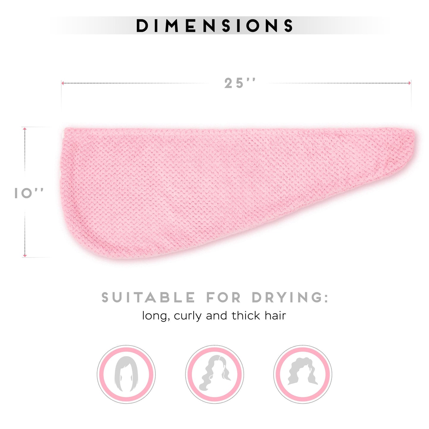 SimpleField 2 Pack Microfiber Hair Towel Wrap for Women, Anti Frizz Quick Drying Hair Turban for All Hair Style, Absorbent and Lightweight (Pink)