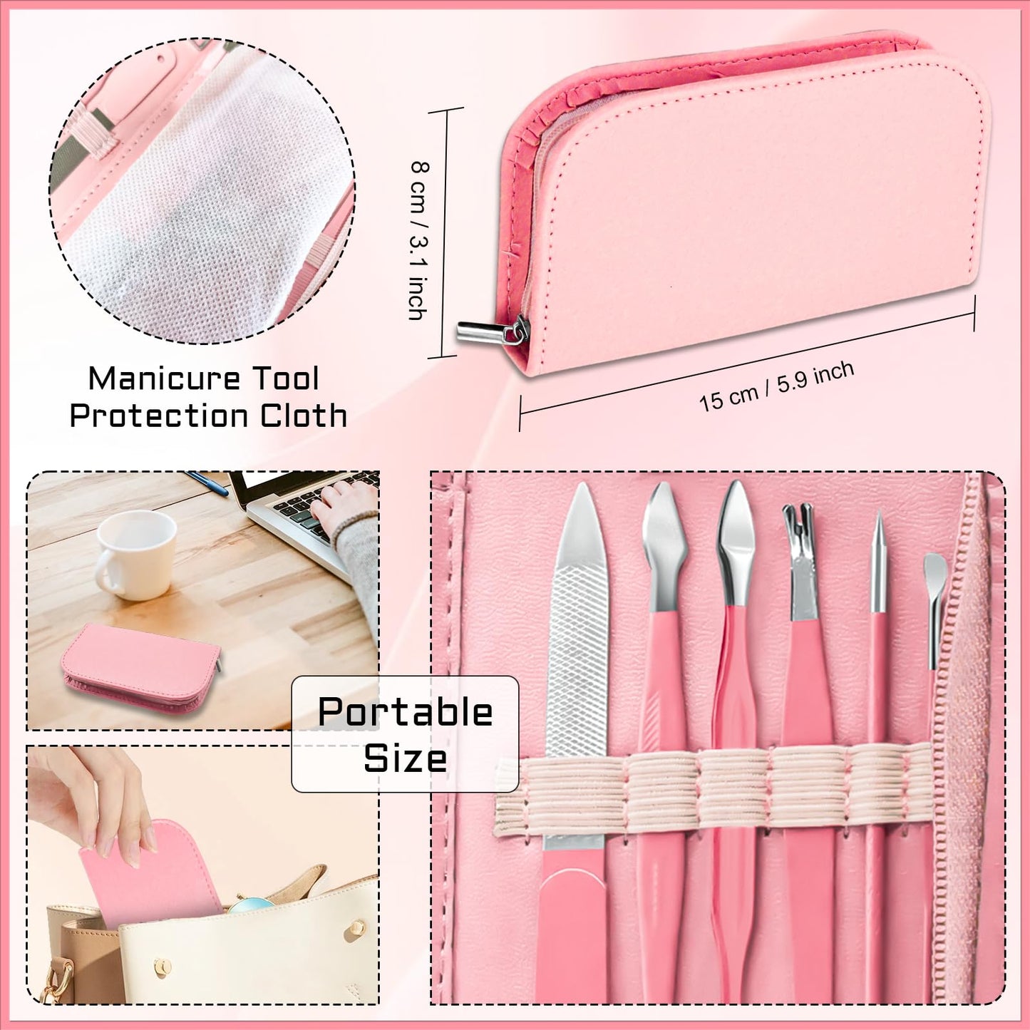 BLESWIN Manicure Pedicure Set, 12 Pcs Nail Care Kit for Women, Mens Nail Grooming Kit, Manicure & Pedicure Tools & Accessories, Pink Nail Kit Manicure Set Luxury Leather Case for Home Salon Use
