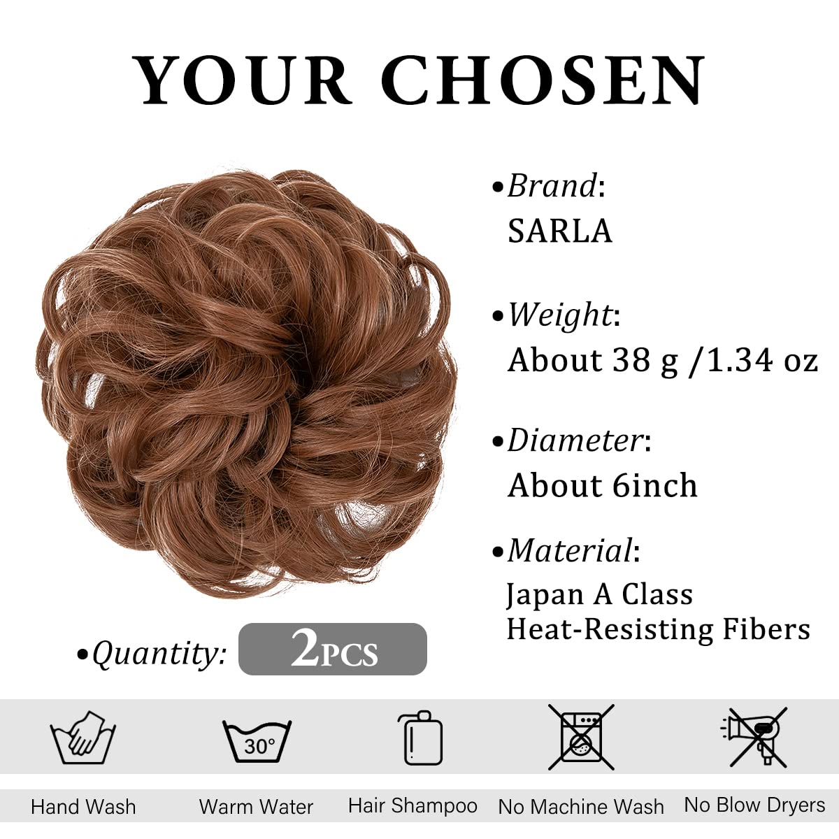 SARLA 2PCS Messy Hair Bun Hair Pieces Wavy Curly Synthetic Updo Fake Scrunchies Ponytail Extension for Women Light Auburn