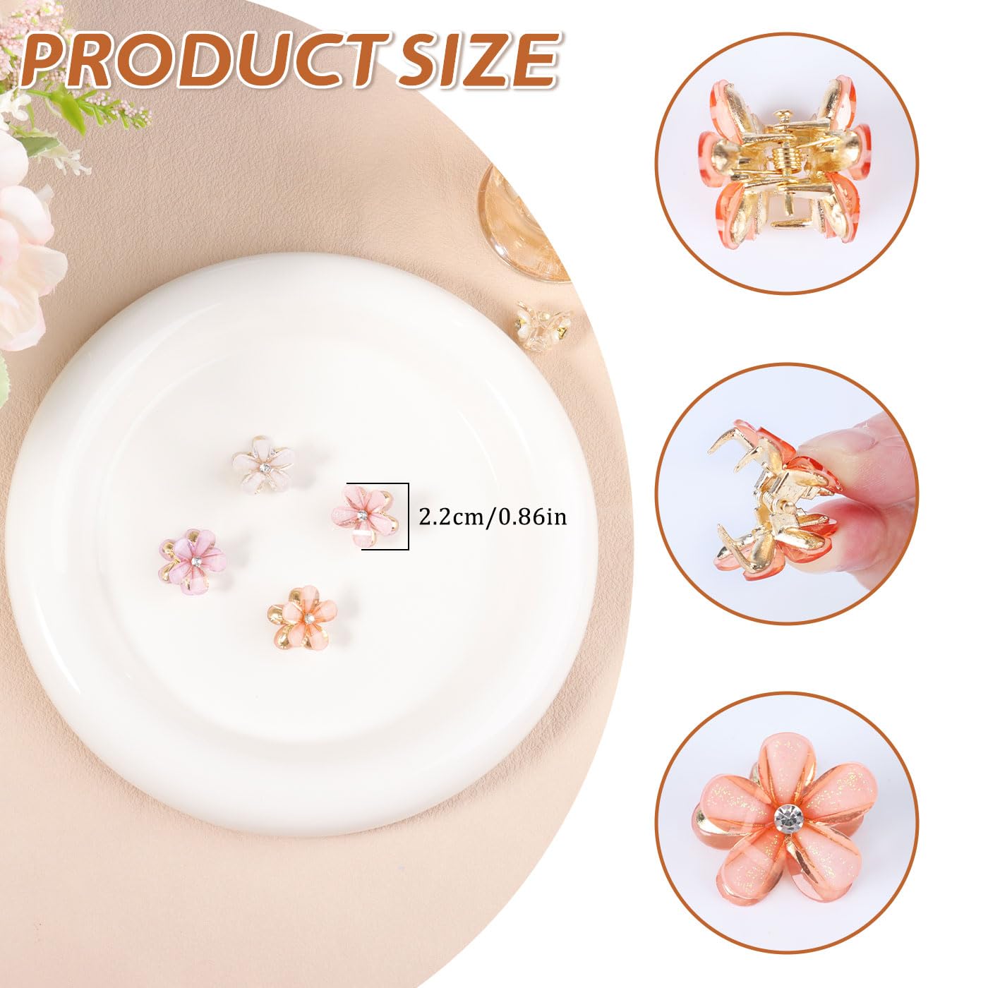 CWJCYTNSN Small Crystal Flower Hair Claw Clips, 0.8" Mini Metal Bangs Pins for Thick Curly Hair - 16PCS Hair Accessories for Women & Girls