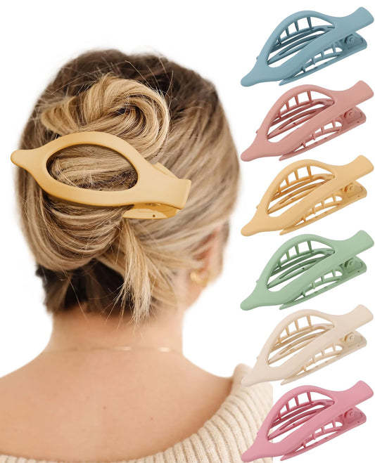 French Flat Hair Clips for Women - 6Pcs Flat Hair Claws for Thin Thick Hair Strong Hold No Slip Grip Hair Claw Clips for Women Girls (Frosted(Bright colors))