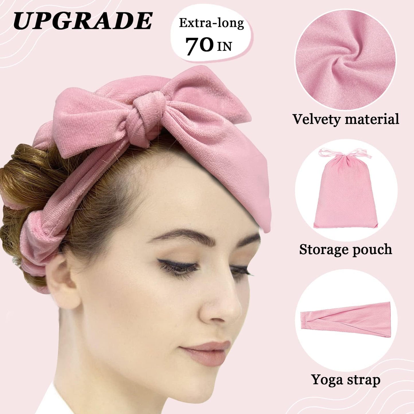 ZILAMPU No Heat Overnight Hair Curler Wrap - 70" Long Velour Lazy Curls Roller Headband for Long Hair to Sleep In for Women and Girls