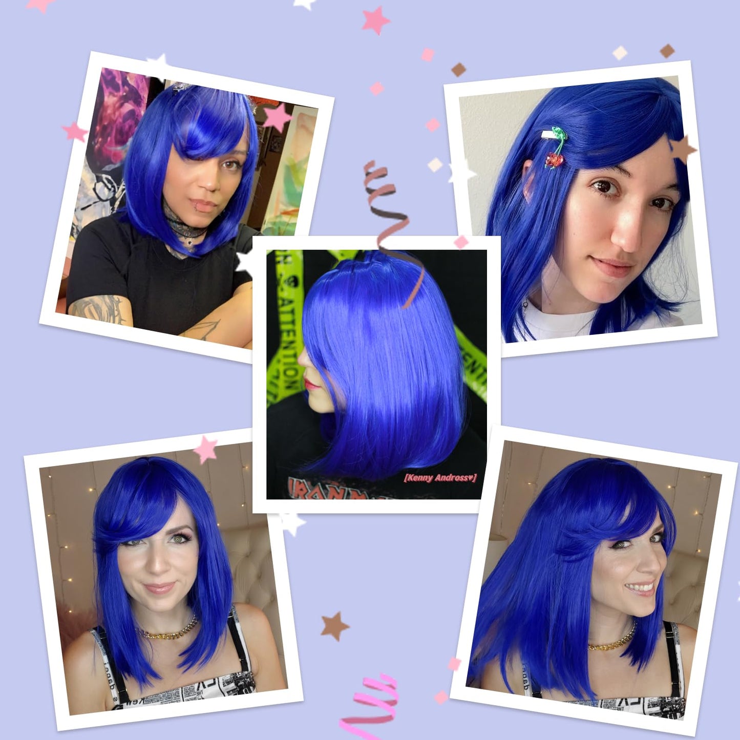 BEAUTIFA Blue Bob Wig with Bangs for Women 12 Inch Short Straight Blue Wigs Synthetic Colored Wigs