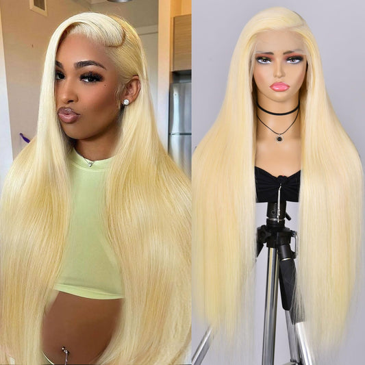 Guangming 613 13x6 Lace Front Wig Human Hair 250% Density 613 HD Lace Frontal Wig Straight Blonde Lace Front Wigs Human Hair Pre Plucked With Baby Hair (24Inch, 613 Frontal Wig)