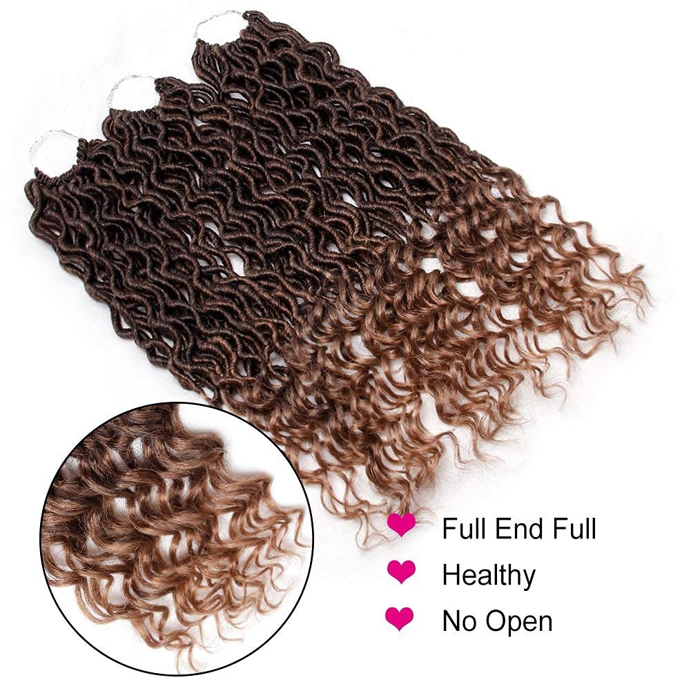 6 Packs Goddess Locs Crochet Hair Wavy Curly Faux Locs Crochet Braids Synthetic Hair Extensions Ombre Crochet Faux Locs Low Temperature Braiding Hair (20" (6 Packs), # T27)