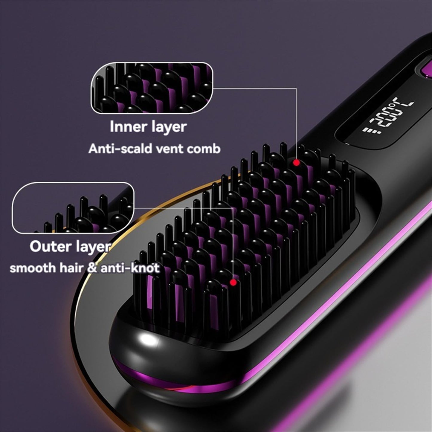 Numoya Gobrush Pro-Numoya Portable Straightener Brush-Gobrush Pro, Hair Straightening Brush for Women-Rechargeable & Cordless (Purple)