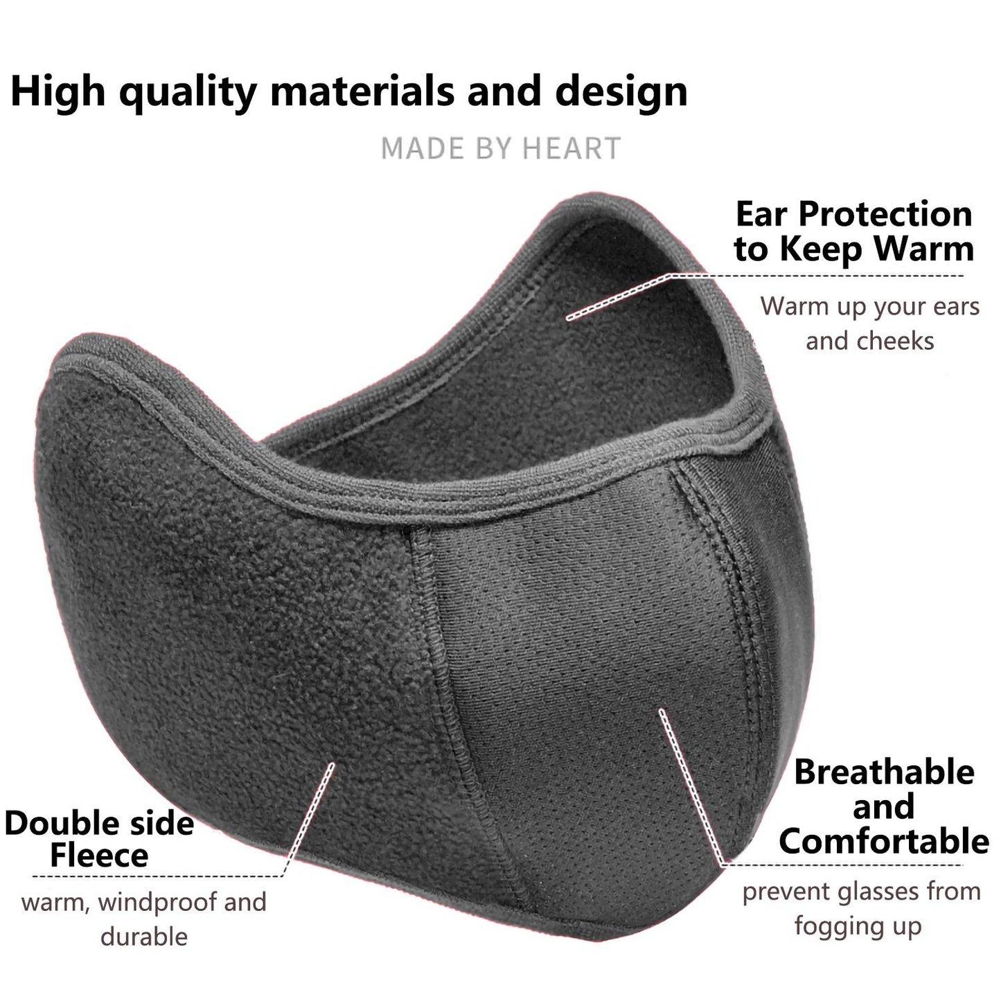 E-jades 2PCS Winter Black Half Face Mask Washable Reusable for Men Women Unisex Running,Cycling,Bicycle,Motorcycle,Skiing,Snowboard, Nose and Mouth Windproof Facemask Balaclava for Outdoor Earmuffs