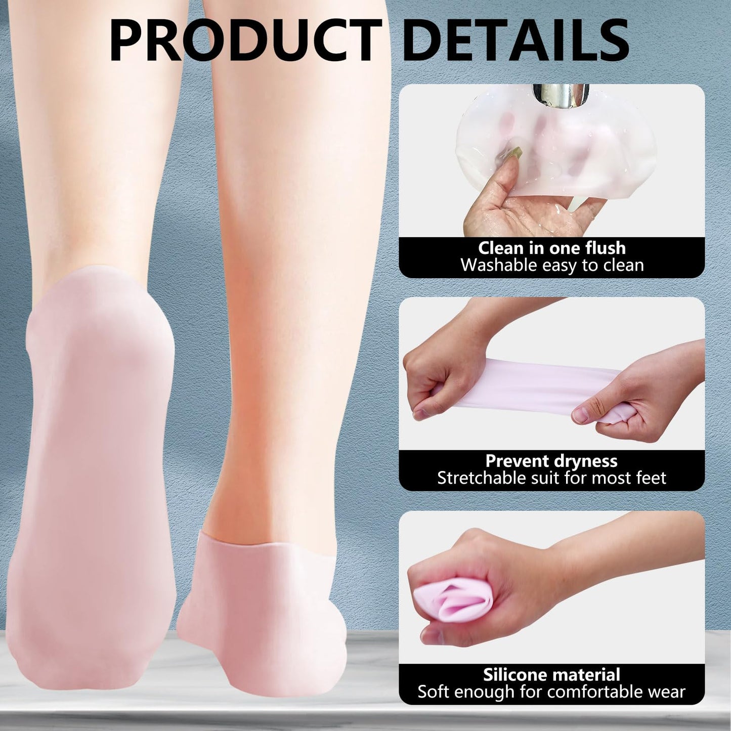 2 Pair Silicone Moisturizing Socks Gloves Set, Gel Socks for Dry Cracked Feet Women Men, Lotion Aloe Spa Pedicure Socks for Foot Softening Care, Silicone Hand and Feet Gloves (Pink)
