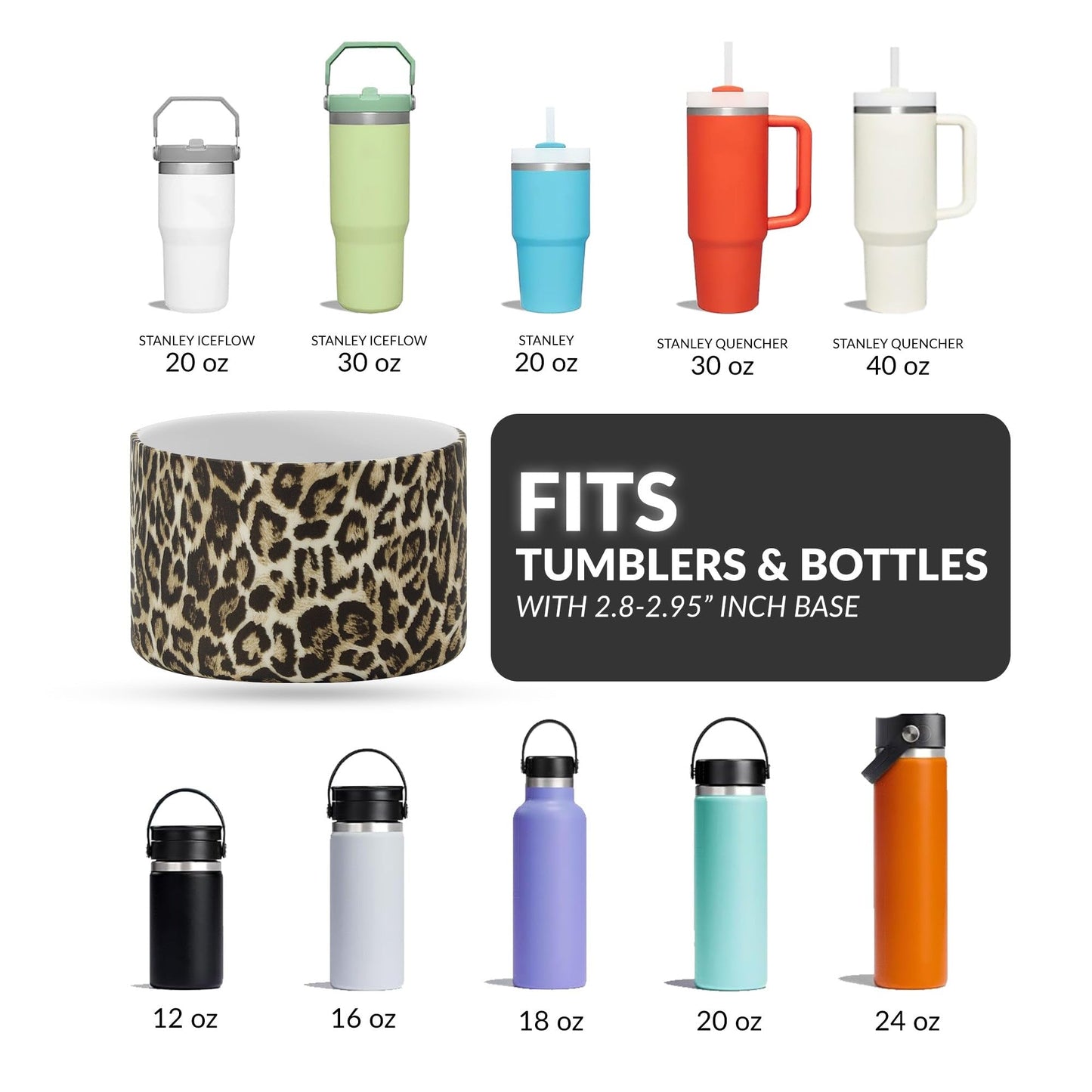 REUZBL Leopard Silicone Bottle Boot Sleeve for Stanley Tumblers 20-40oz, Hydro Flask Tumblers, Simple Modern Tumblers, Iron Flask Tumbler, Similar Tumblers, Tumbler Water Bottle Accessory
