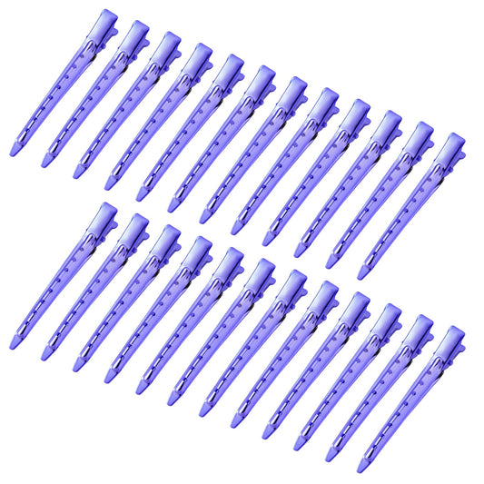 24 Packs Duck Bill Clips, Bantoye 3.35 Inches Rustproof Metal Alligator Curl Clips with Holes for Hair Styling, Hair Coloring, Bright Purple