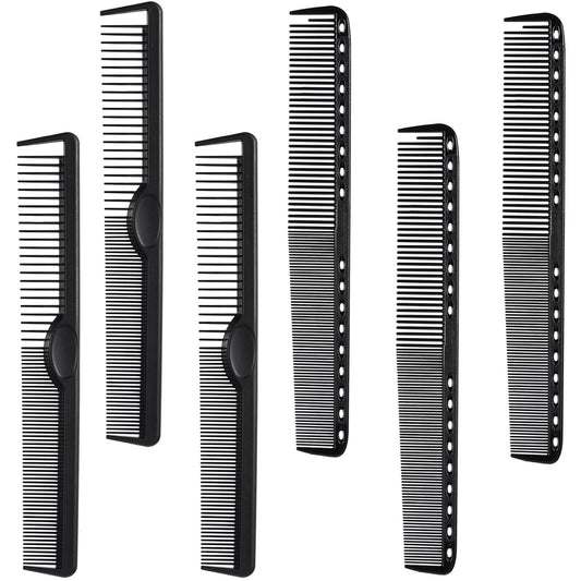 6 Pieces Carbon Fiber Hair Combs Set, General Styling Grooming Comb, Anti Static Heat Resistant Hairdressing Comb, Fine and Wide Tooth Hair Barber Comb