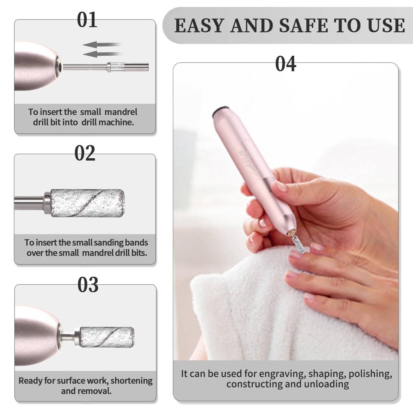 200pcs 240 Grit Small Sanding Bands for Nail Drill with 2pcs 3/32’’ Upgrade Mandrels Bits, Mini Sanding Bands for Nail Drill for Manicure Nail Salon and Nail Enthusiasts Use, White