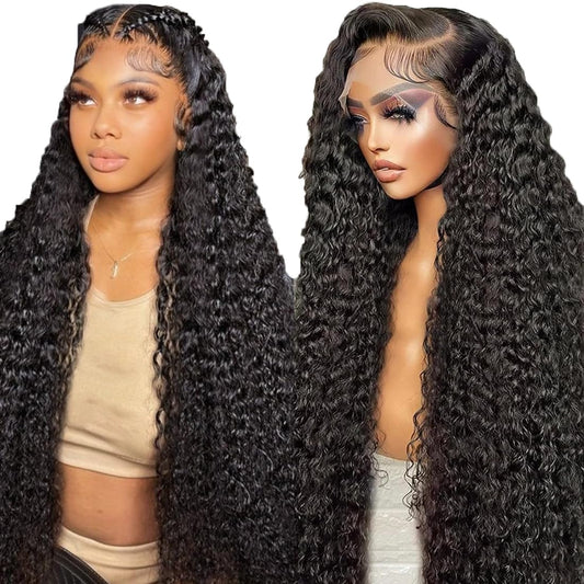 13x6 Deep Wave Lace Front Wigs Human Hair 200 Density Pre Plucked Glueless HD Transparent Lace Front Wigs Human Hair 20 Inch Deep Wig Brazilian Lace Frontal Wigs with Baby Hair Free Part