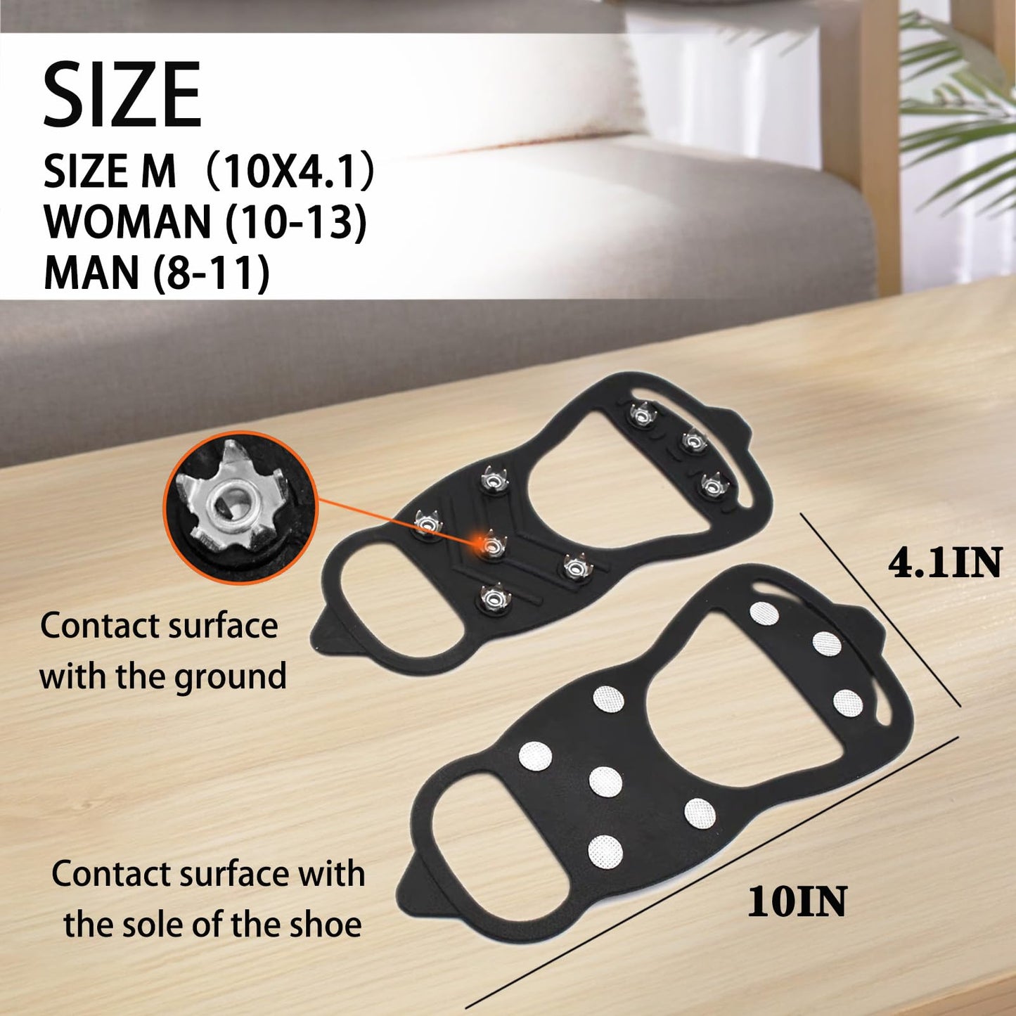 2 Pairs Ice Cleats for Shoes and Boots,Universal 8 Steel Studs Crampon Ice & Snow Grippers for Winter Hiking Climbing Ice Fishing,Anti-Slip Spikes for Shoes