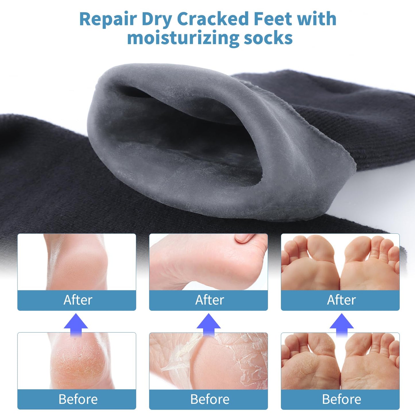 Silicone Moisturizing Socks for Men - 1 Pair Soft Foot Care Socks - Large Size Feet Moisturizing Socks for Dry Cracked Feet (Size L)