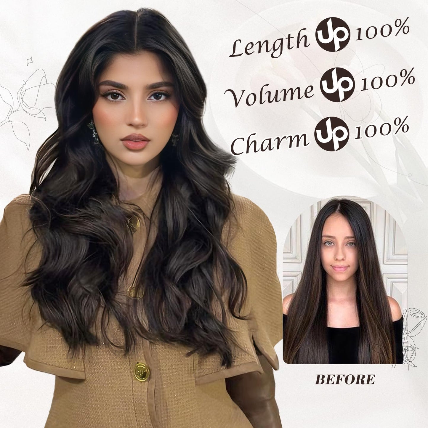 BARSDAR Brown Clip in Hair Extensions - 16 Inch Wavy Clip in Hair Extensions for Women - 6PCs Full Head Thick Soft Synthetic Clip in Hairpieces Daily Party Halloween- Dark Brown