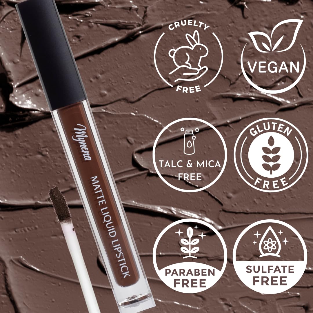 Mynena Brown Lip Stain Long-Lasting Waterproof | Lightweight Comfortable Non-Drying | High Pigment Intense Color Liquid Matte Lipstick | Paraben-Free Talc-Free Vegan & Cruelty-Free | Cyndia