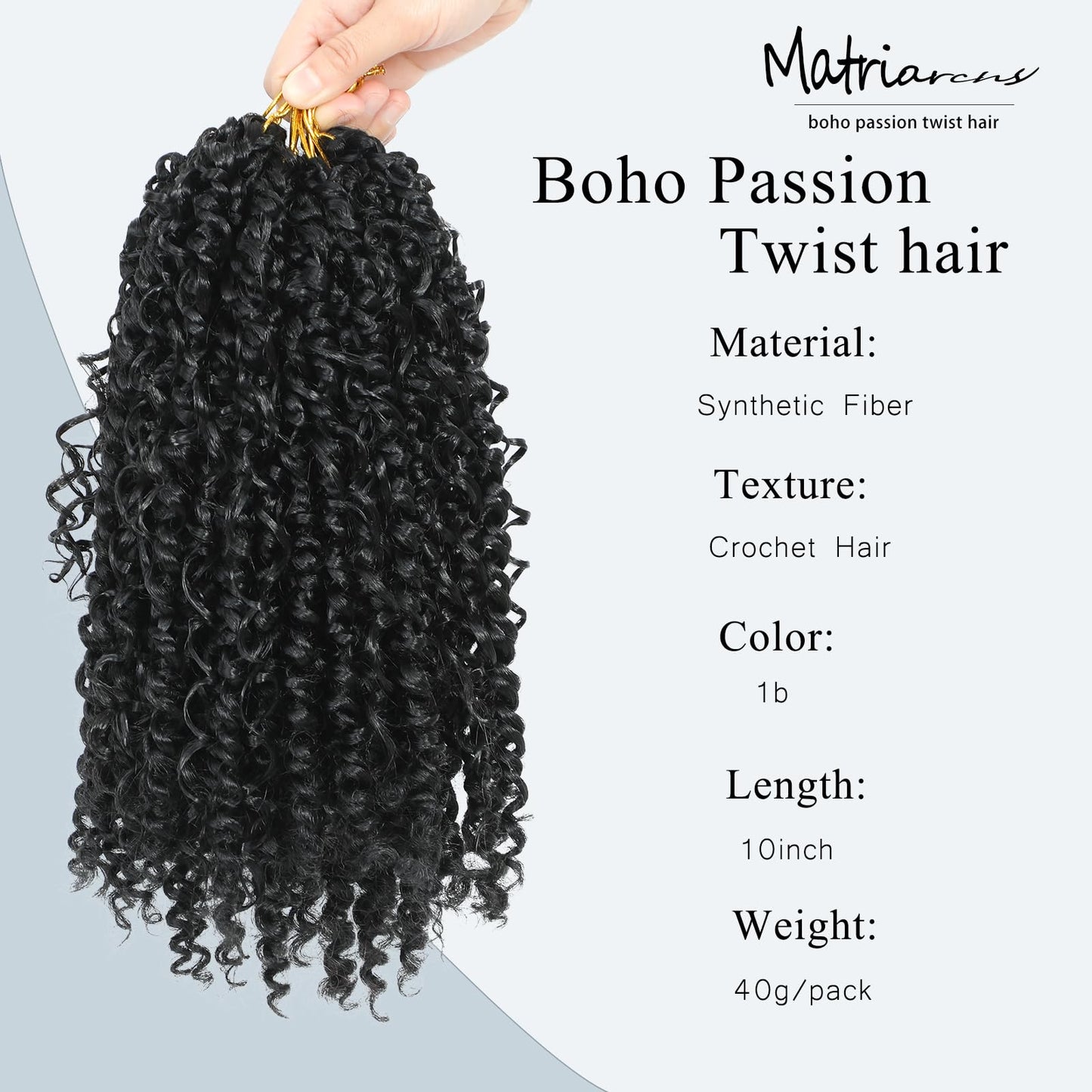 Passion Twist Hair 14inch Boho Passion Twist Crochet Hair For Black Women Pretwisted boho Passion Twist Crochet Hair, Pre Looped Curly Ends Bohemian Crochet Braids For Women（black,14inch,2Packs）